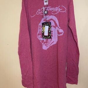 Ed Hardy - WOMENS - Long Sleeve Tee - PANTHER GRAPHIC - RED